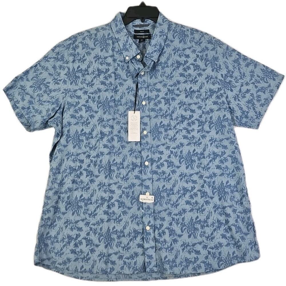 Treasure & Bond Nordstrom~Men’s Sz. 2XL~Blue Linen/Cotton Shirt Short Sleeve NWT